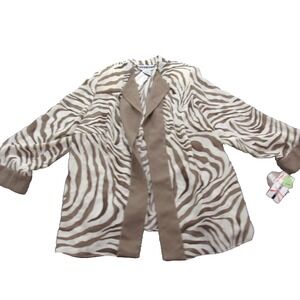Dana‎ Kay Jacket Womens 20W Brown Beige Zebra Animal Print Sheer Open Front New